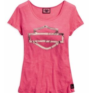 Harley-Davidson Pink Graphic Tee with Metallic Logo